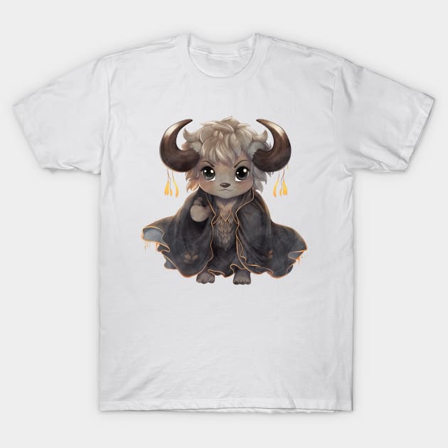 Cartoon African Cape Buffalo in Dracula Costume T-Shirt by Chromatic Fusion Studio